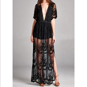 Navy blue lace maxi dress